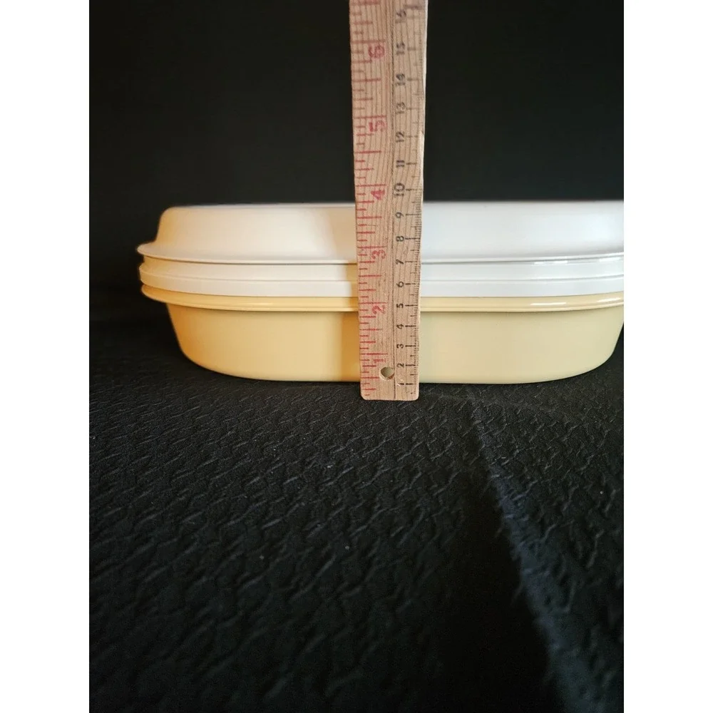 VTG Tupperware 3 Piece Set #1326 Harvest Gold & Almond Lids  ~ Hot/Cold Tray Set